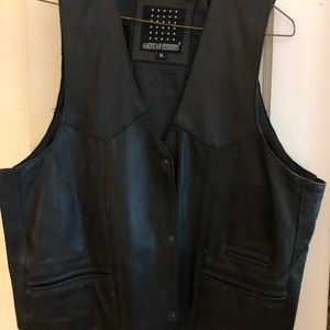 Men’s black leather vest, slightly worn.